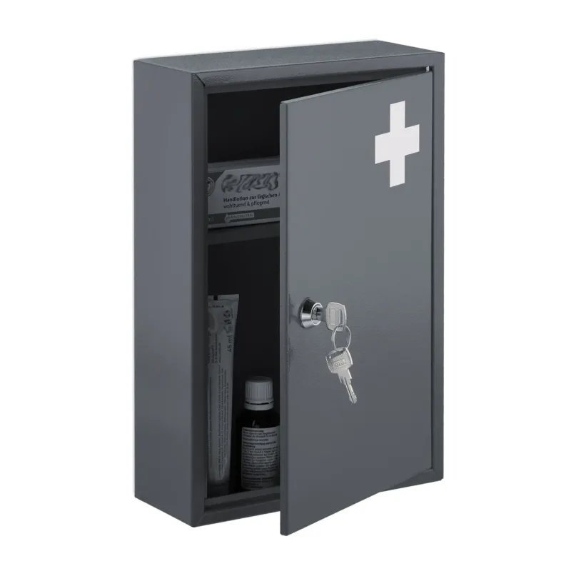 Abschliessbarer Medizinschrank Weiss-Grau von Relaxdays