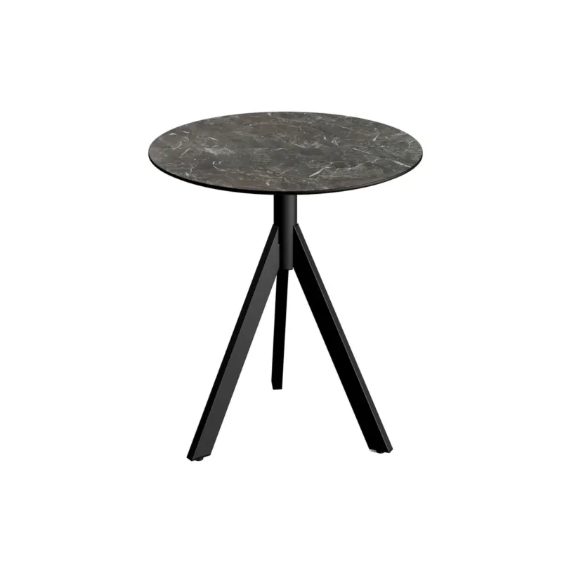 Feros Infinity Tripod Terrassentisch Schwarz frame + Galaxy Marble HPL Ø70 cm