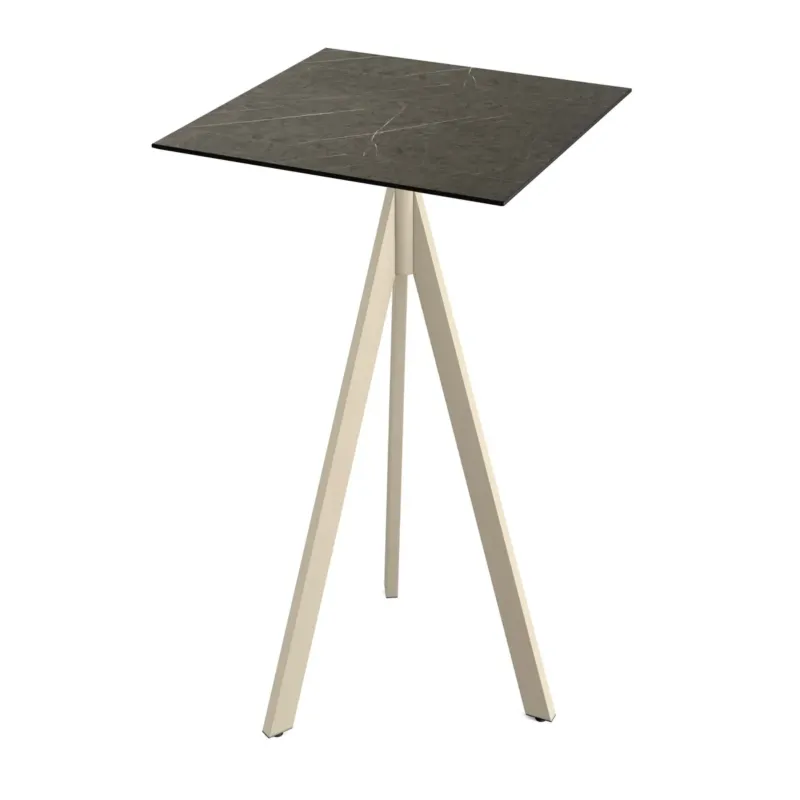 Feros Infinity Tripod Stehtisch Sand frame + Midnight Marble HPL 70x70 cm