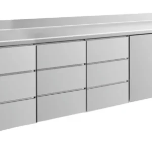 A&S Kühltisch -2 bis +8°C 2330x700x850mm mit 1x Tür und 3x drei Schubladen u. Aufkantung (4DDDTA)