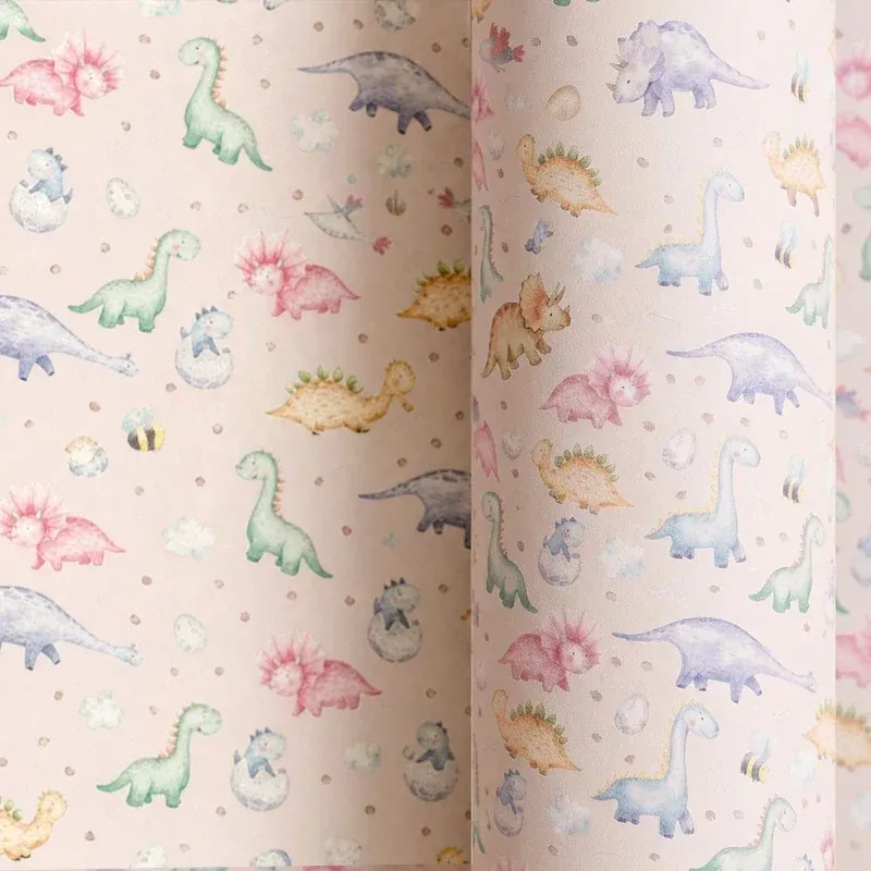 Rollo Papel de Regalo 70 cm x 2 m Dino Baby Crema