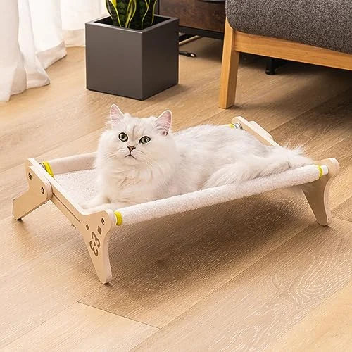 2-in-1 Cat Hammock Window Wooden for Cats - Adjustable and Stable Cat Bed Window with Soft Mat for Window Sill, Nightstand and Furniture, 47x40cm
