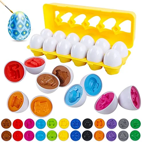 Toys for toddlers eggs plastic 12pcs Matching eggs car toy for painting shapes and color learning egg puzzle and sorting