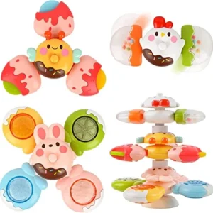 Suction cup spinner toy for baby, 3pcs fidget spinner spinning top suction toy for bath window high chairs airplane travel, sensory toy