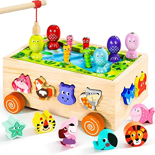 Toys from 1 year | Magnetic fishing game Wooden toy | 6 in 1 motor skills toy Educational toy | Sorting & stacking toy