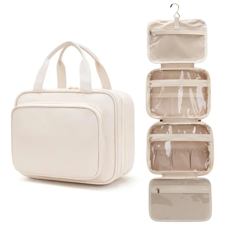 Toiletry Bag, Hanging, Foldable Wash Bag, Cosmetic Bag, Large Storage Space with Metal Hooks