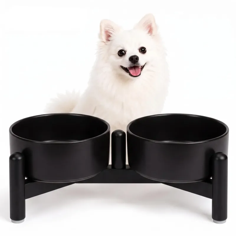 Dog Food Bowl Set - Double Ceramic Food Bowl with Stainless Steel Stand for Food and Water