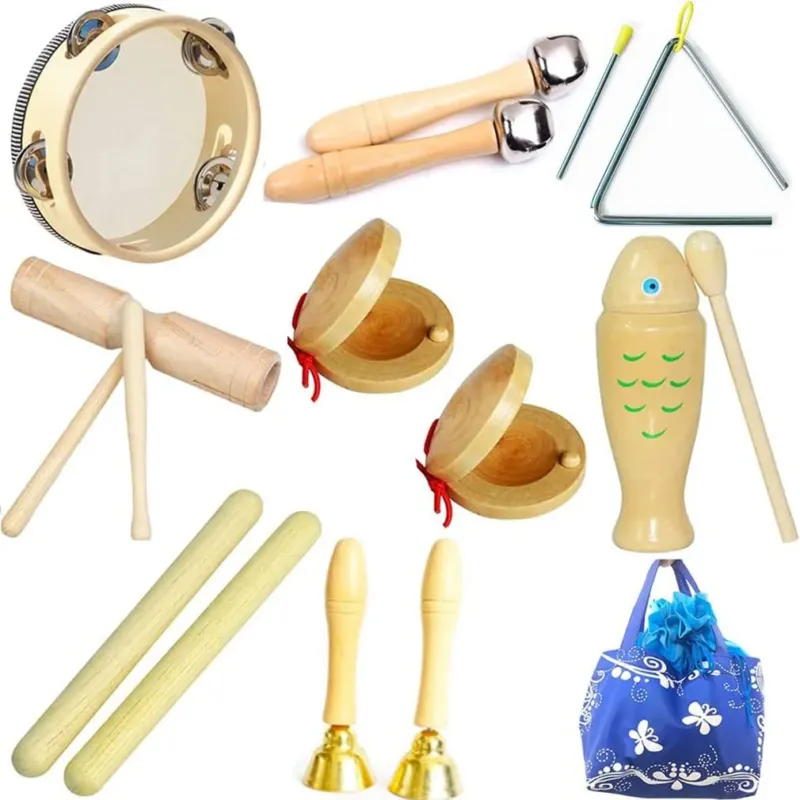 Musical instruments set for children, wooden percussion set drums Schlagwerk Rhythm