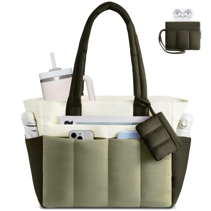 Shopper Bag, Handbag, Large, Lightweight Work Bag, Buffer Tote Bag with Many Compartments