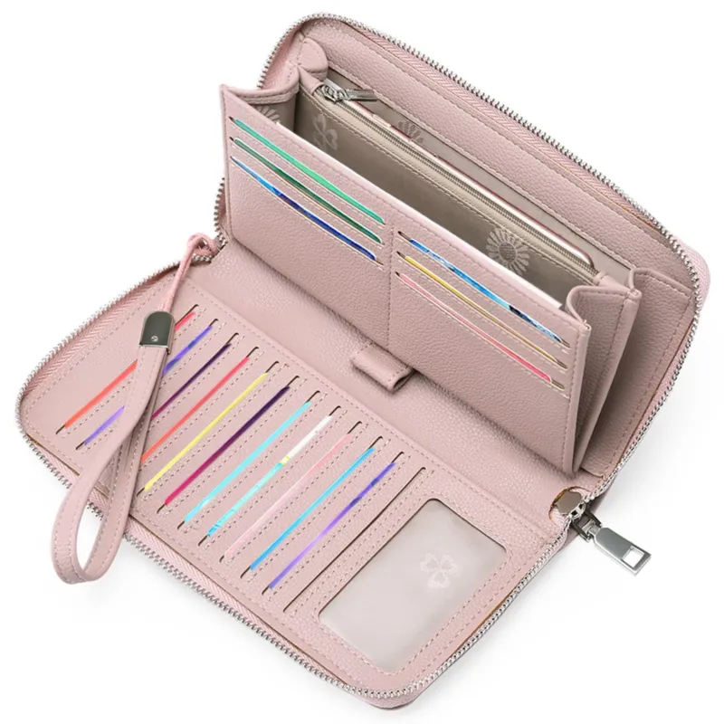 Large Capacity Leather Wallets Zipper Clutch with RFID Blocking