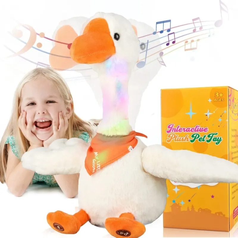 talking dancing goose that repeats what you say, imitates, recording, plush, baby toy, musical English songs, sings