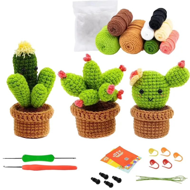 Crochet Kit for Beginners, Crochet Hook Set,3 Cactus Crochet For Beginners Complete Knitting