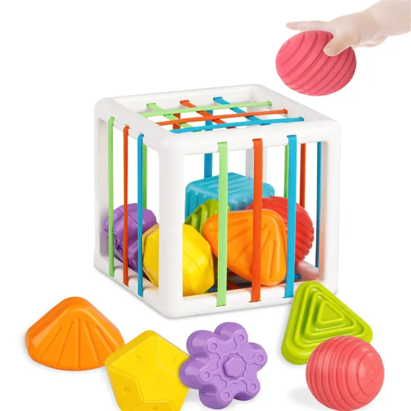 Shaped sorting cube with 6 chunky blocks for toddlers