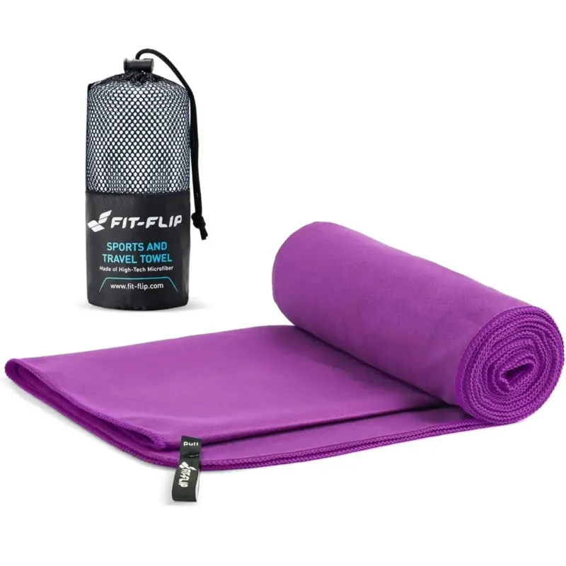 Mikrofaser Handtuch schnelltrocknend mit Tasche 30x50cm Violett von Fit-Flip