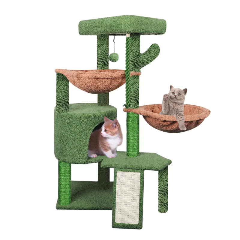 Cat Scratching Post with Activity Centre, Climbing Tree Cat Toy with Toy Balls, Green