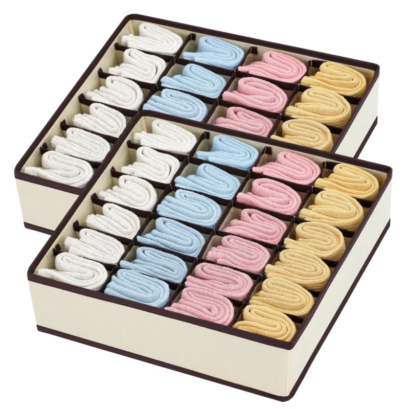 Underwear Socks Organiser - Set of 2, 48 Compartments. Cupboard Drawer Organiser
