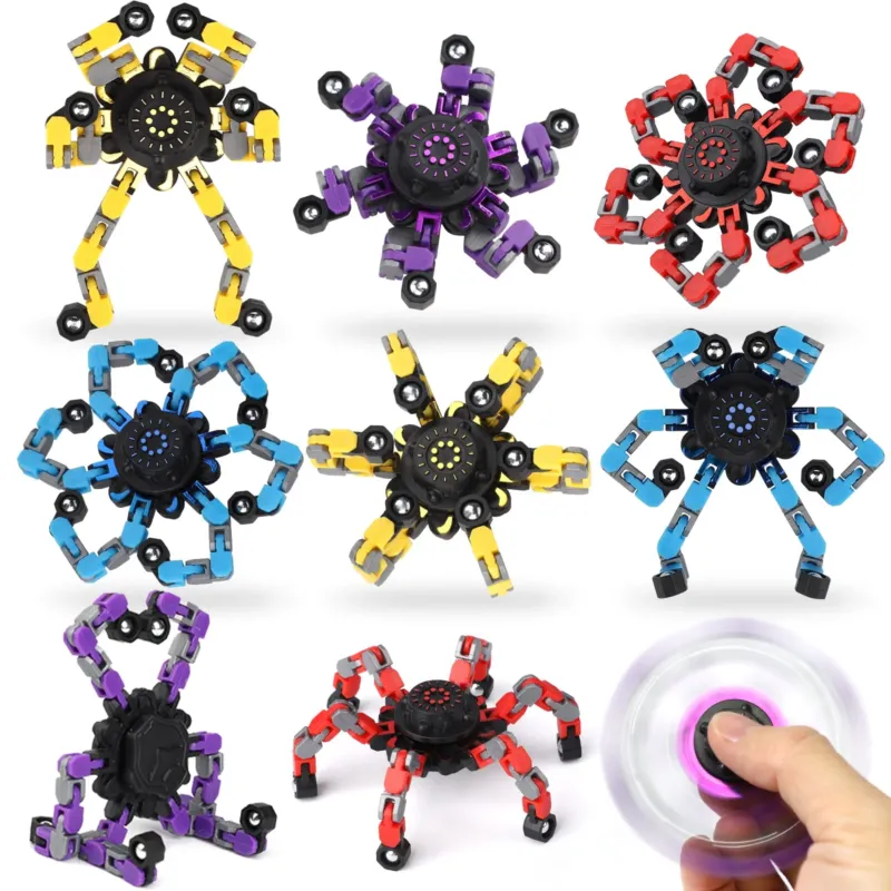 10PCS Robot Fidget Spinner, DIY Deformable Fingertip Gyro Hand Finger Spinning