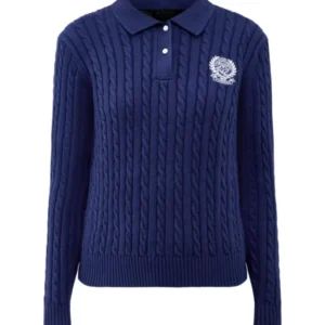 Wimbledon Cable Knit Polo Jumper Navy