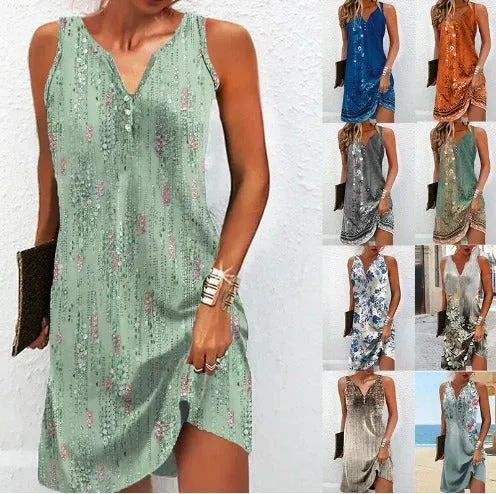 Damen, lässiges Sommerkleid mit V-Ausschnitt und asymmetrischem Saum – Lunéa