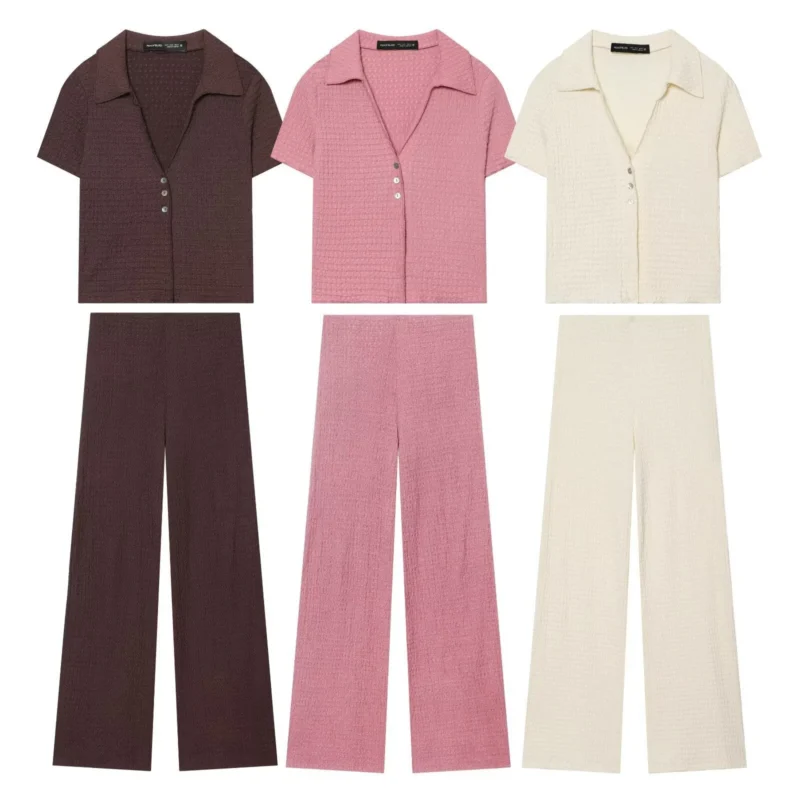 Damen Hochbundhose mit weitem Schnitt und lässiger Textur – Avélisse