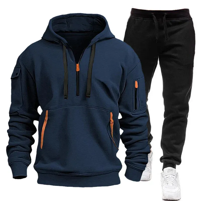 Herren Hoodie mit kurzem Reißverschluss und praktischen Taschen – Cavarno