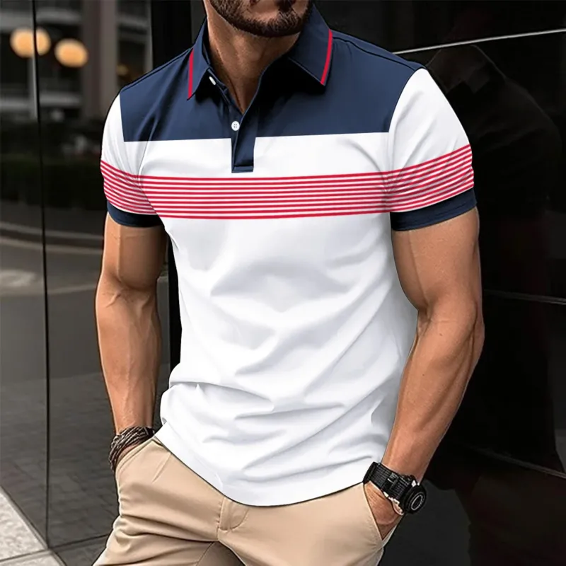 Herren modisches Polohemd mit auffälligem Streifenmuster und modernem Kragen – Cavello
