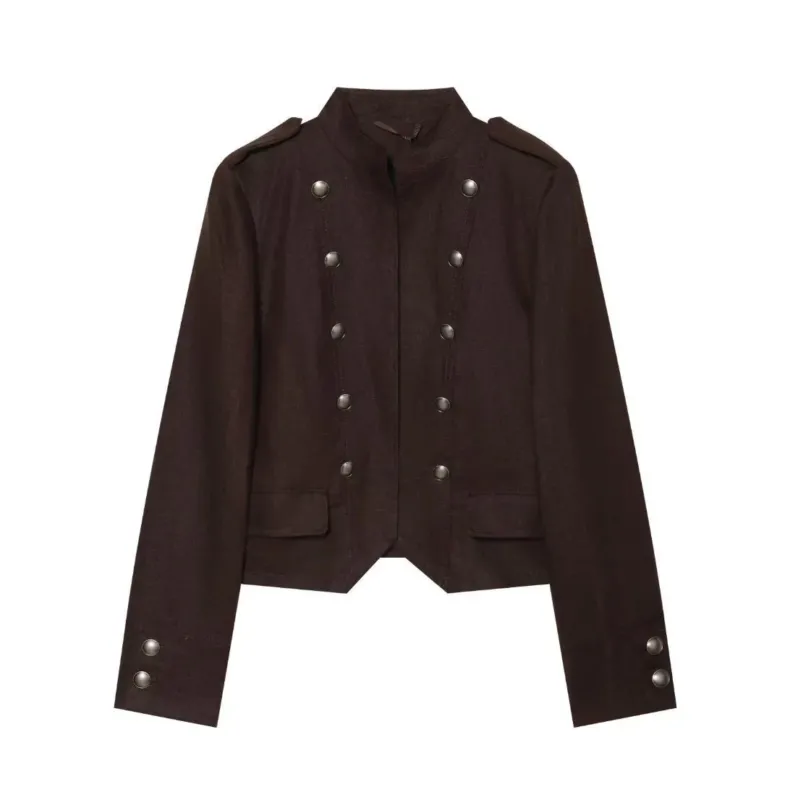 Damen Kurze Militärjacke im Uniformstil mit Stehkragen und dekorativen Druckknöpfen Echo Archiv