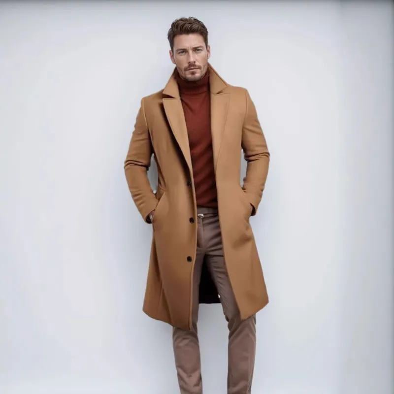 Herren Langer taillierter Mantel mit breitem Revers und edler Wollmischung Echo Archiv