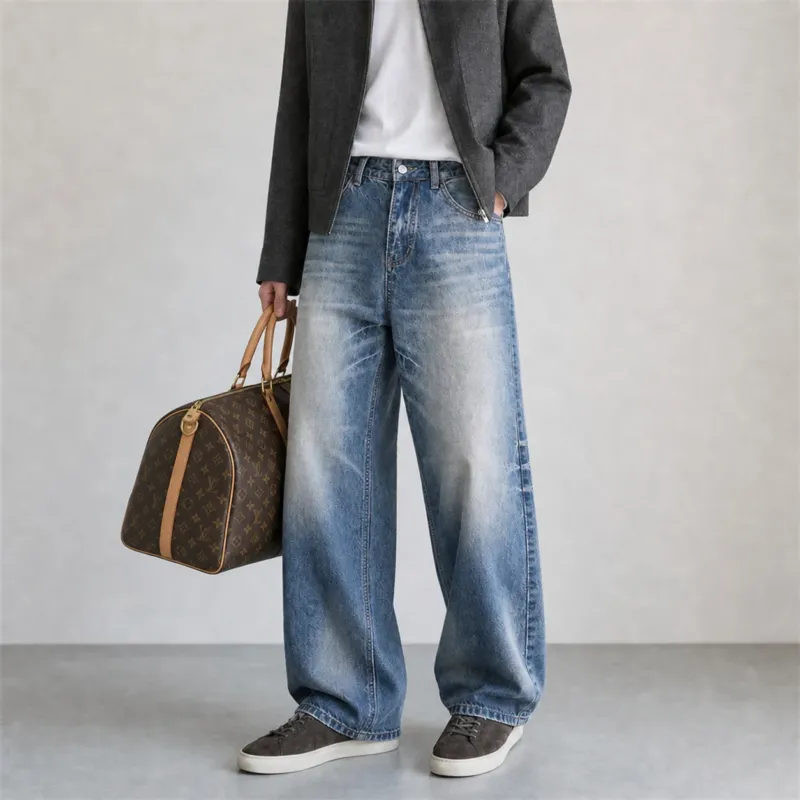 Damen hochgeschnittene weite Vintage-Jeans mit weitem Bein und klassischem Taschen-Design Echoarchiv