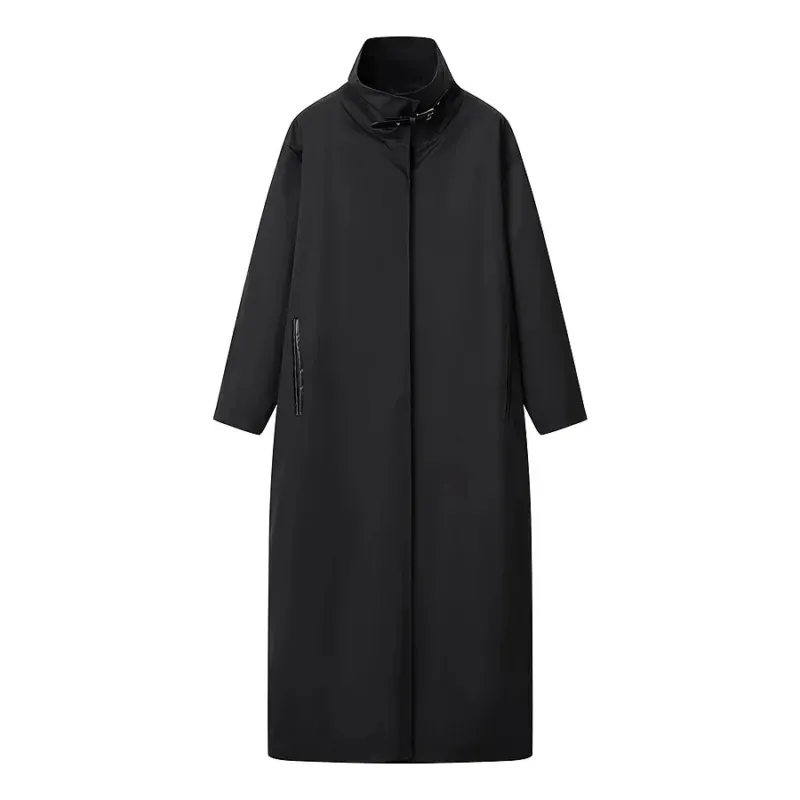 Damen langer wasserabweisender Mantel im Cocoon‑Cut mit verstellbarem Stehkragen – Montévia