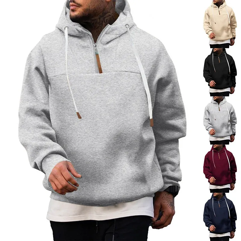 Herren modischer Kapuzenpullover mit Reißverschluss und dekorativen Details – Cavarno