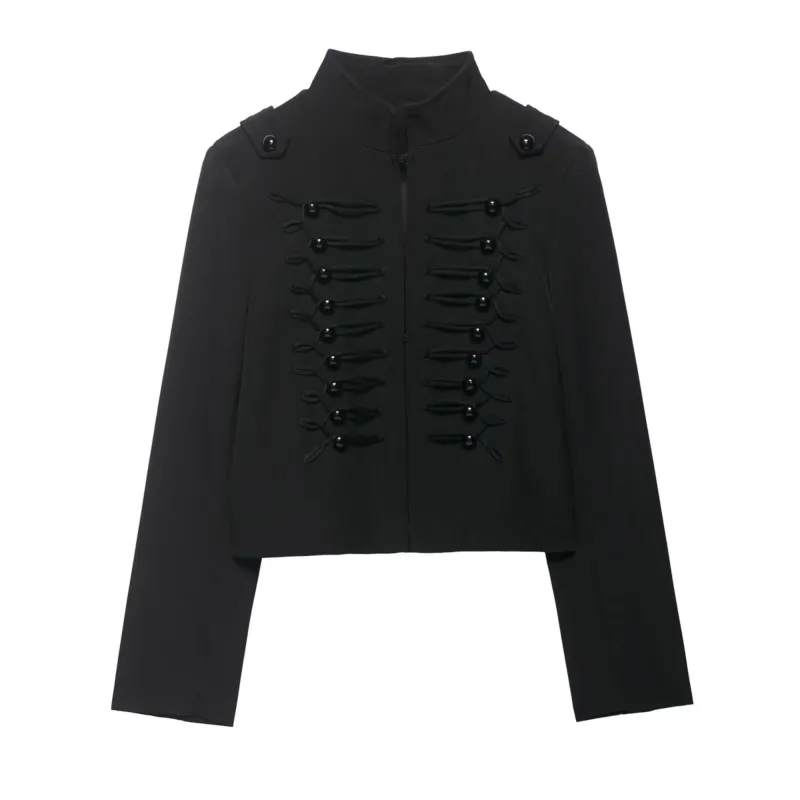 Damen Cropped Militärblazer mit Stehkragen und dekorativen Froschverschlüssen Echo Archiv