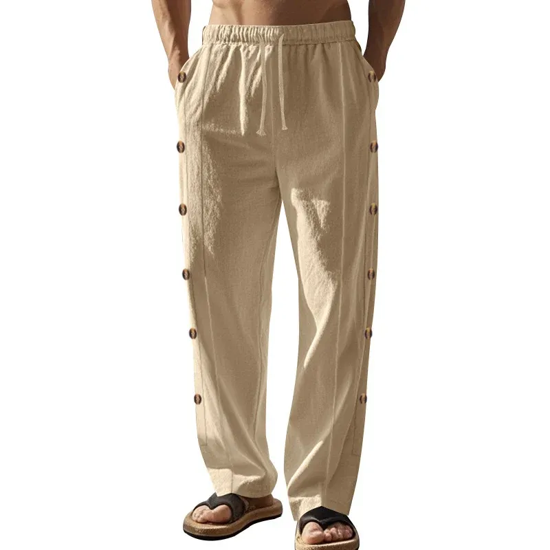 Herren lässige Strandhose mit seitlichen Knopfdetails und elastischem Bund – Sorevano