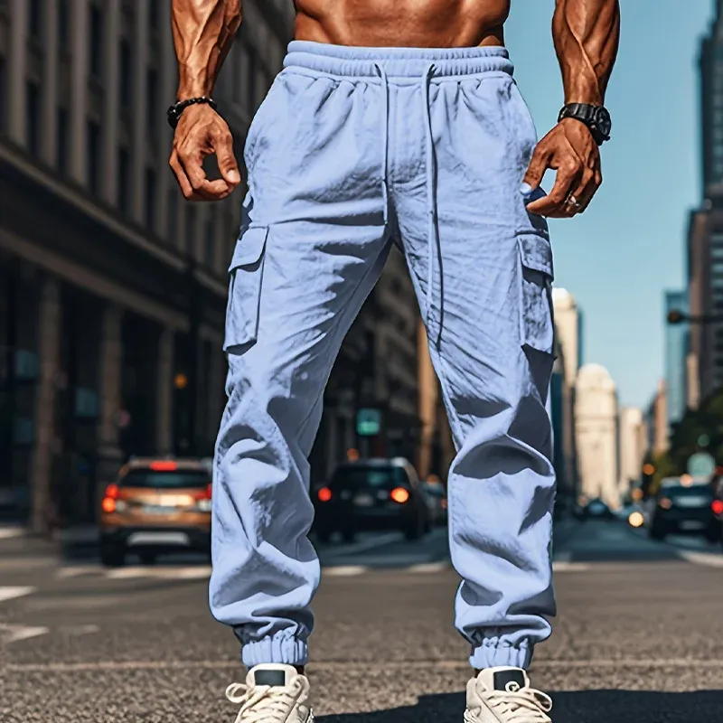 Herren lässige Cargo-Hose mit praktischen Seitentaschen und elastischem Bund – Bravaro