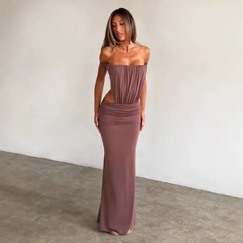 Damen Langes, figurbetontes Maxikleid mit gerafftem Oberteil – Valéora