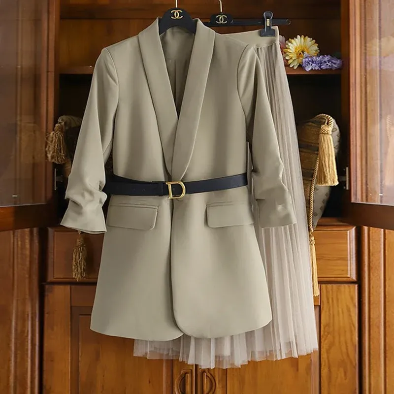 Damen Moderner Blazer mit Taillengürtel Echoarchiv