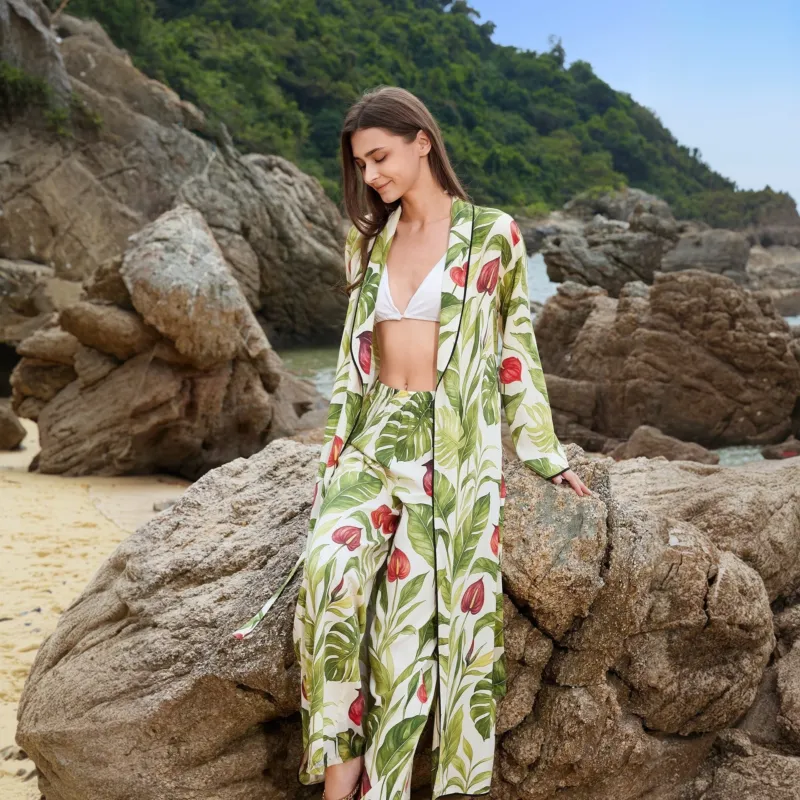 Damen luftiger Kimono mit floralen Mustern – Avérine