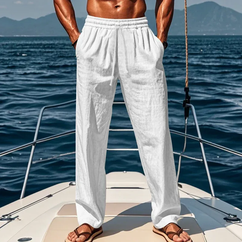 Herren lässige Leinenhose mit weiten Beinen und elastischem Bund – Sorevano