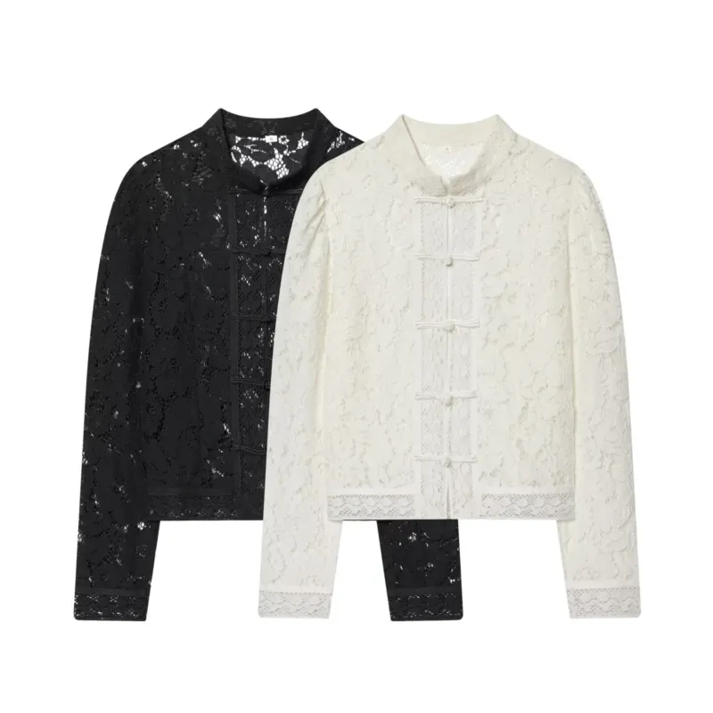 Damen Spitzenjacke mit Stehkragen und chinesischen Knotenverschlüssen Echo Archiv