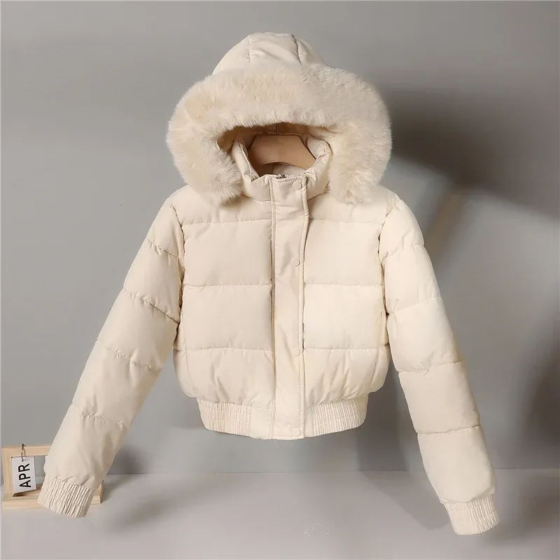 Damen nan kurz geschnittene Thermosteppjacke mit abnehmbarer Kunstfellkapuze und Rippbündchen Echo Archiv