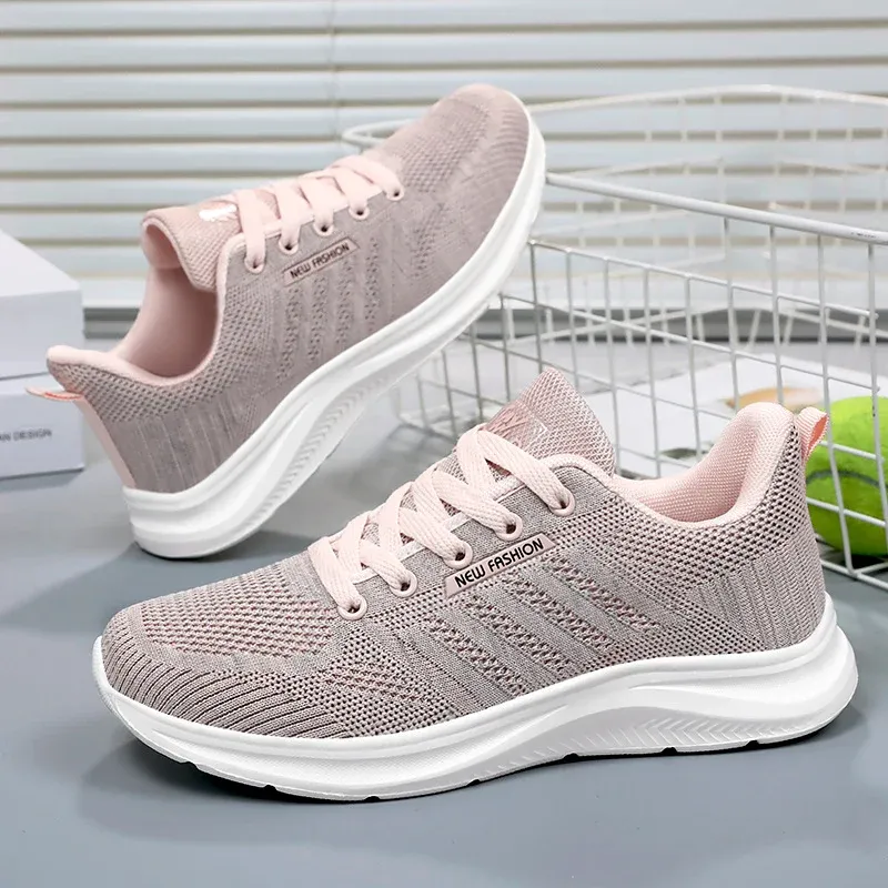 Damen gestrickter Schnür-Sneaker mit 3D-Strickobermaterial, verstärkter Zehenkappe und reaktiver EVA-Dämpfung – Névara