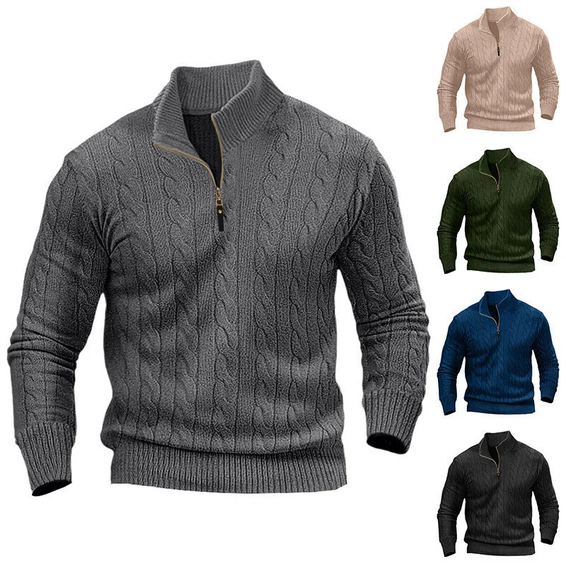 Herren eleganter Strickpullover mit Stehkragen und halbem Reißverschluss – Norvane