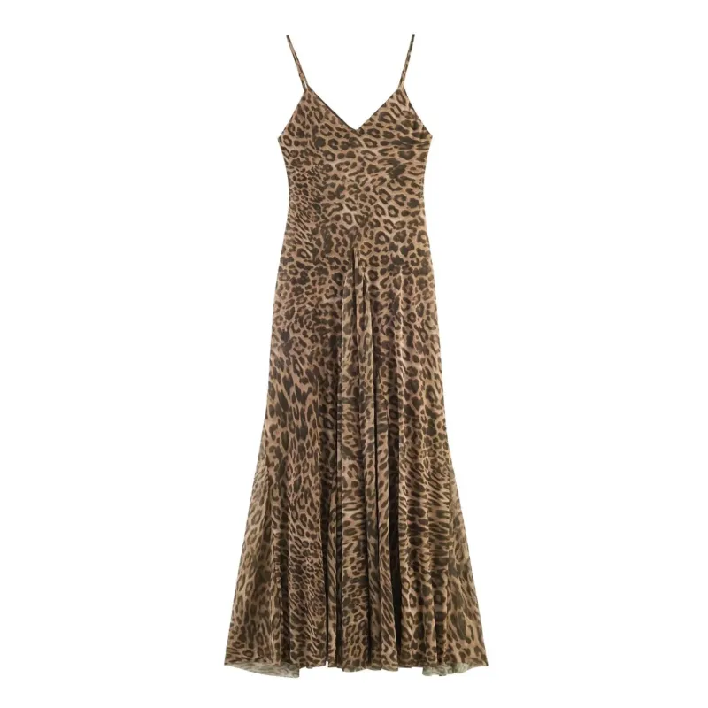 Damen Maxikleid mit elegantem Leo-Print und fließendem Schnitt – Valéora