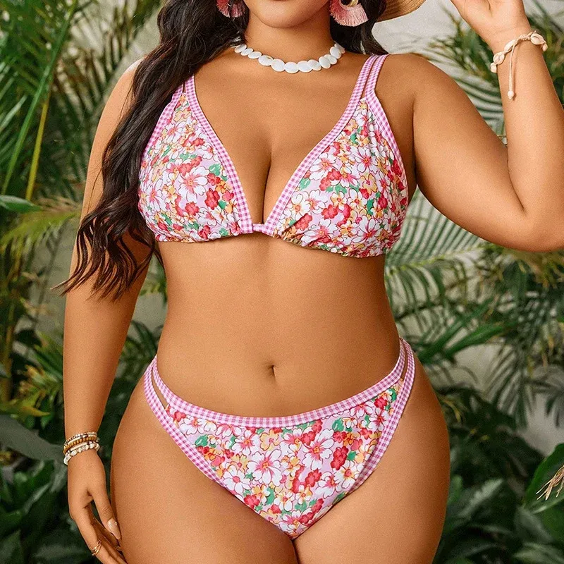 Damen Triangel-Bikini mit buntem Blumendesign und verstellbaren Trägern – Maréssa