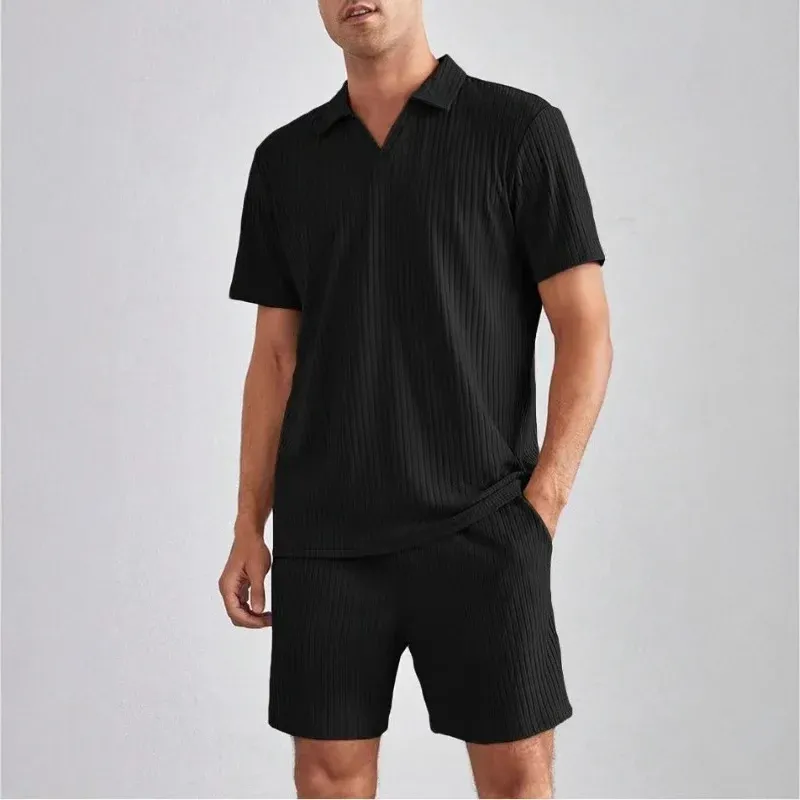 Herren Freizeit-Set mit strukturiertem Oberteil und Shorts – Marzano