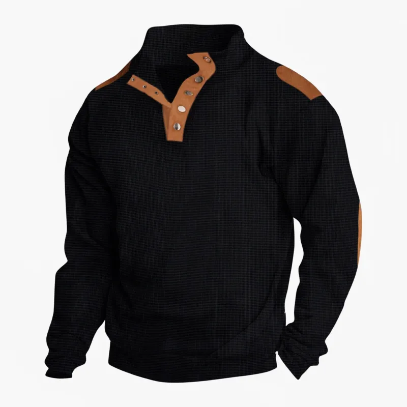 Herren modischer Pullover mit Druckknopfverschluss und strapazierfähigen Kunstlederelementen – Norvane