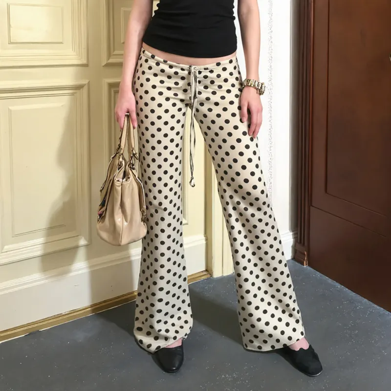 Damen High‑Waist Schlaghose aus stretchigem Jersey mit Tunnelzug und Pünktchenmuster – Avélisse