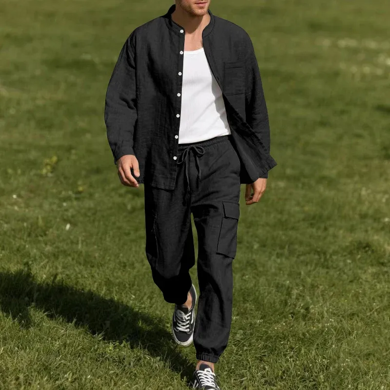 Herren lässiges Leinen-Outfit mit praktischen Taschen und komfortablem Schnitt – Averon