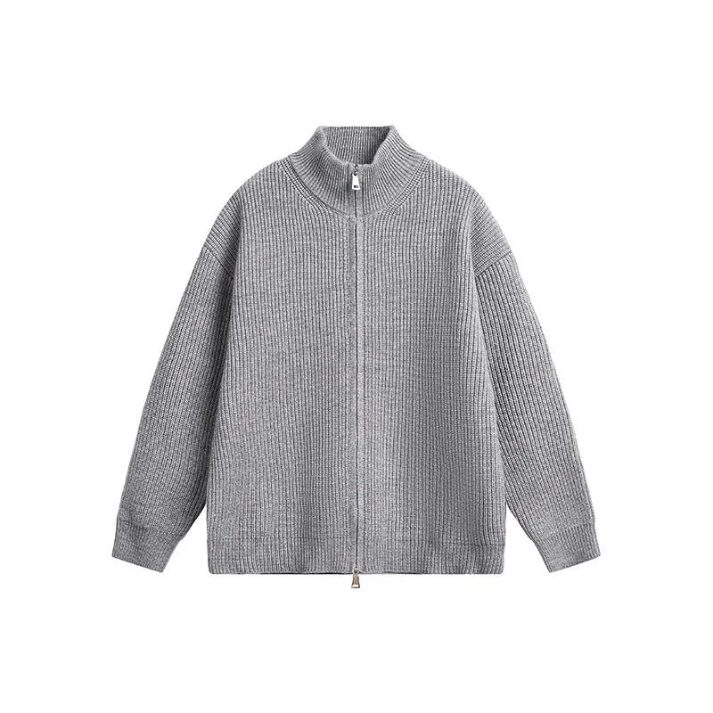 Herren Grobstrickjacke mit hohem Kragen und durchgehendem Reißverschluss – Taviero