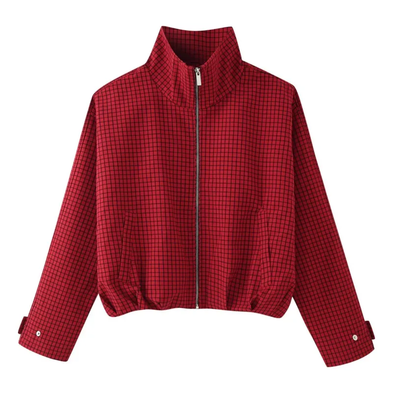 Damen Kurzblouson im Boxy‑Cut mit Stehkragen, Karo‑Print und Reißverschluss Echo Archiv